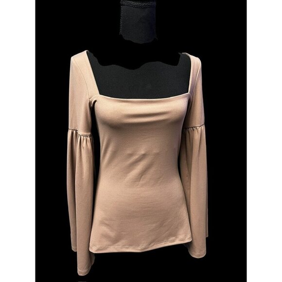 Susana Monaco Bell Long Sleeve Top Women SM Beige chestnut scandi minimalist - Picture 1 of 7